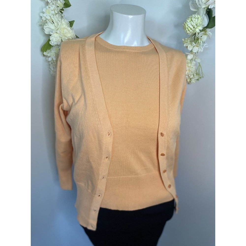 Petite Sophisticate Orange Cotton Spandex Vintage Cardigan‎ Shell Set Size P EUC